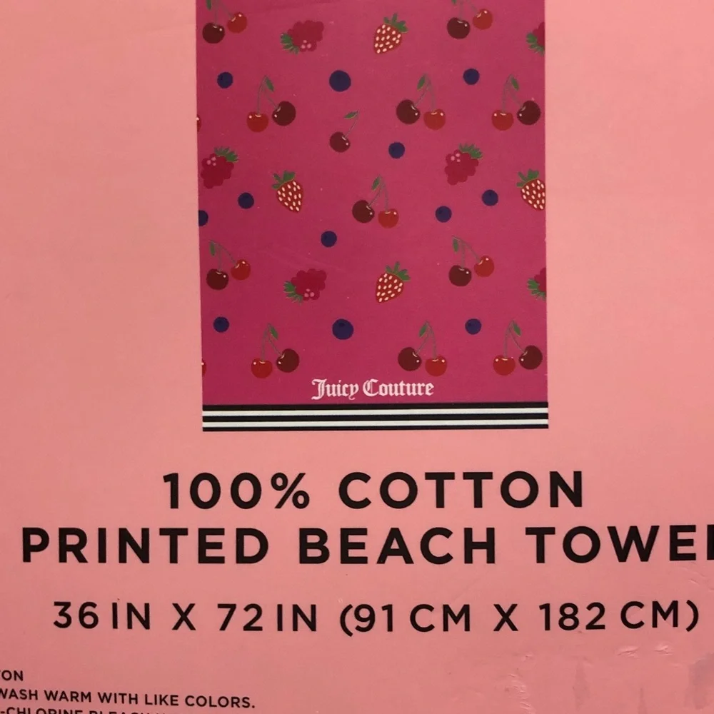 MWT Juicy Couture Pink Fruit Print Beach Towel - Cherry & Berry Motif